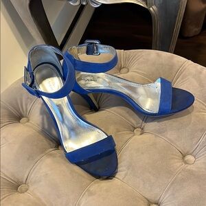 STYLE &CO BLUE SUEDE HEEL/ 7.5/ OPEN TOE 3.5 “ HEEL/ ANKLE STRAP /